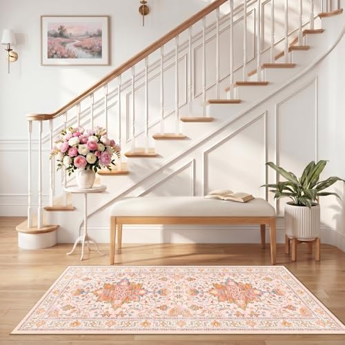 RELEANY Washable Area Rug, Runner 2'6"x5', Pink/Light Pink/Colorful - Image 2
