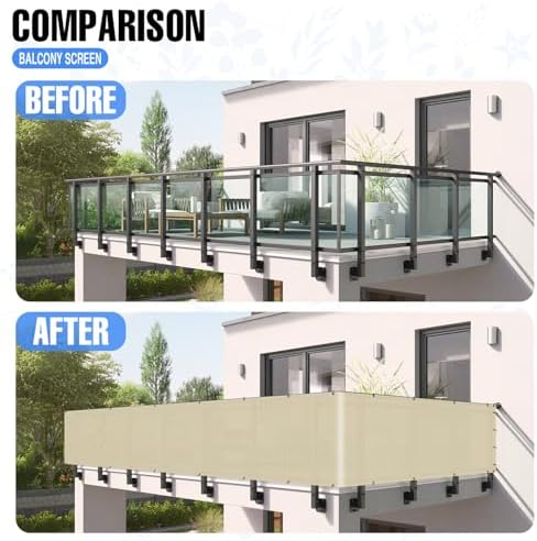 E&K Sunrise 3' x 191' Balcony Privacy Fence Screen Cover with Zip Ties Outdoor Screen Fence UV Protection for Deck Patio Backyard Apartment Pool Porch (Beige) - Image 3