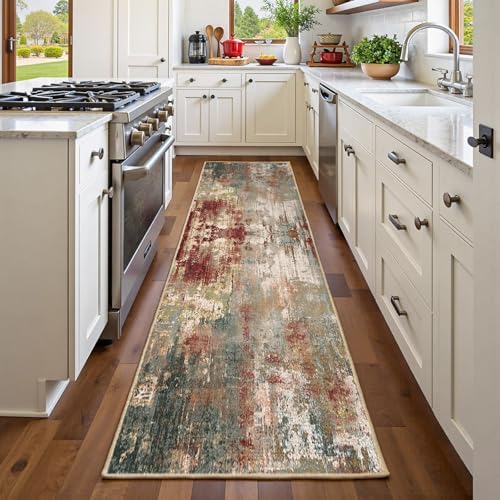 RELEANY Washable Runner 2'x6' Abstract Area Rug for Hallway Rustic Brown - Image 3