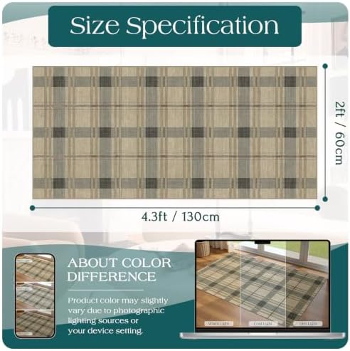 Front Door Mat Indoor Entrance - 2x4.3 Taupe Beige Tartan Plaid Rug - Image 2