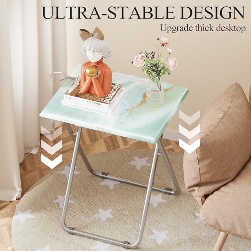 TV Trays Table Set of 4 Portable Folding TV Tray Table TV Dinner Tray with Sturdy MDF, Small Folding Tables with Phone & Tablet Slot, No Assembly Required, 15 x 18.9 x 25.6 in (Sea Blue Marble, 4Pcs) - Image 4