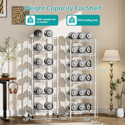 SINGAYE 6 Shelves Storage Shelf Wire Shelving Unit Metal Adjustable Wheels - Image 6