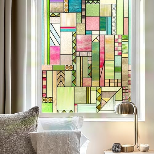 OHTMERU 3D Stained Glass Window Privacy Film Decorative Non-Adhesive by OHTMERU