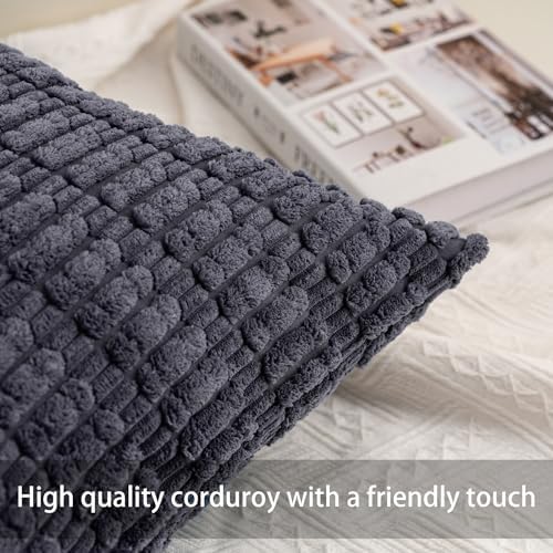 Pack of 2 Corduroy Decorative Throw Pillow Covers 26x26 Inch, Dark Grey - Image 2