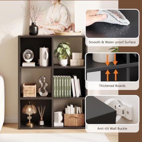 6 Cube Storage Organizer, Multifunctional Bookcase, Black Cube Bookshelf - Image 4