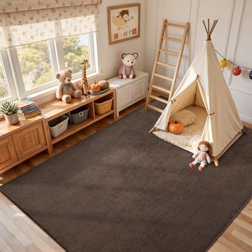 5x7 Pure Brown Area Rug Non-Slip Washable Soft Thin for Living Room Bedroom - Image 5
