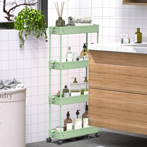 SPACEKEEPER Slim Rolling Storage Cart, 4 Tier Bathroom Cart Organizer,Green - Image 6