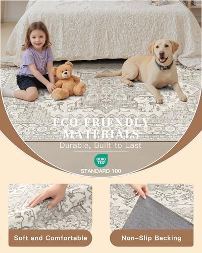 Madane Area Rug 4x6 Washable Rugs Vintage for Living Room, Beige/Brown - Image 5