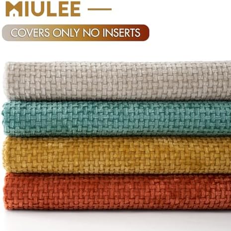 MIULEE Decorative Chenille Fall Pillow Covers Orange Teal 20x20 Pack of 4 - Image 6