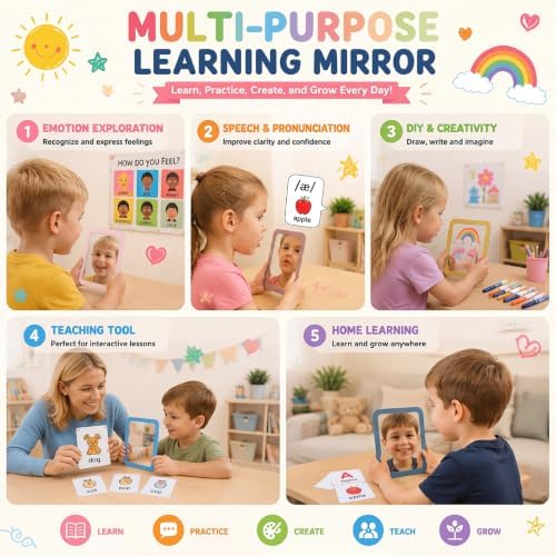 Dandat 10 Pcs 6x4 Shatter Proof Unbreakable Kids Mirrors, Mixed Colors - Image 4