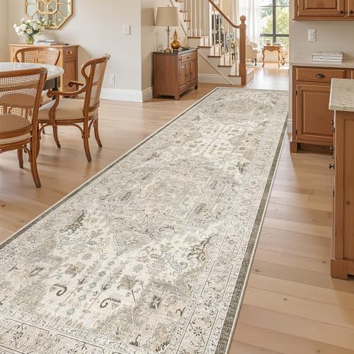 Madane Hallway Runner Rug 3x10 Washable Kitchen Runners 10ft, Ivory/Brown - Image 4