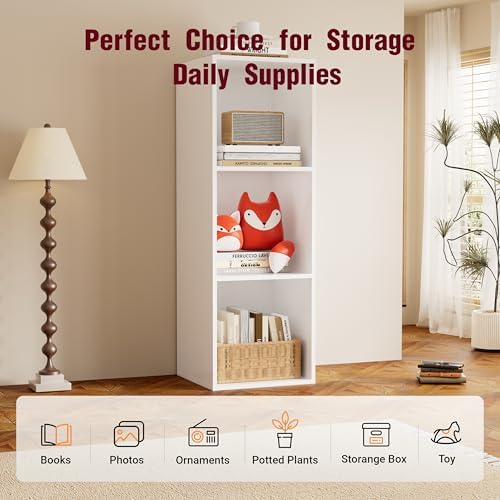 Book Shelf, Wooden Cube Storage Organizer with 11" Open Cubes, Stackable Modular Bookcase for Room Divider Storage, 3 Tier Bookshelf for Living Room, Bedroom, Office (White, 3-Cube) - Image 6