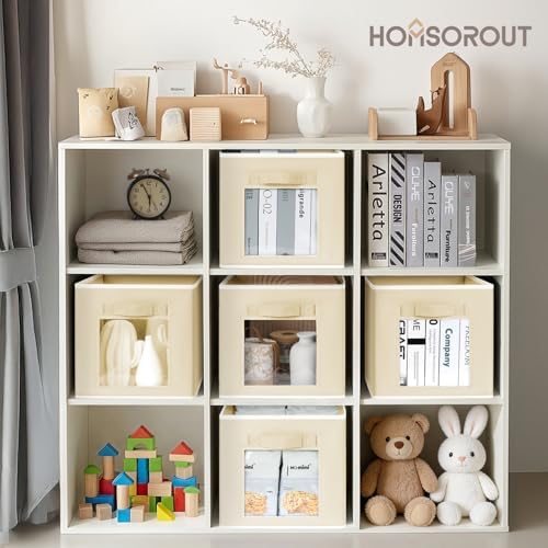 Homsorout Storage Cube 11 Inch - Cube Storage Bins with Window, Closet Storage Baskets with Handle, Fabric Bins for Closet, Shelves, Toys, Clothes, Set of 14, Beige - Image 3
