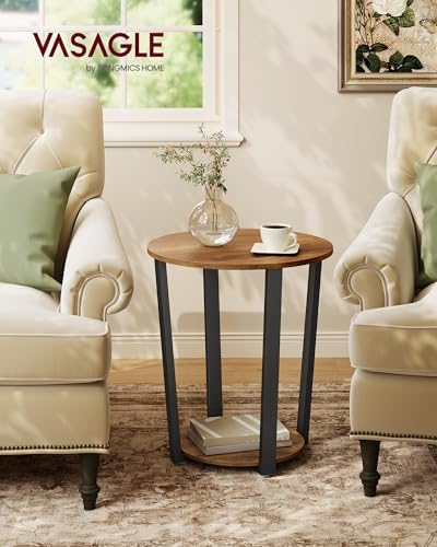 VASAGLE Round Side End Table, 2-Tier Accent Nightstand with Storage Shelf - Image 2