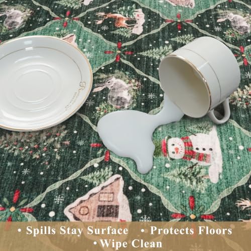 Christmas Decorations Kitchen Rugs Set of 3: Washable Non-Slip Kitchen Mat for Floor Snowman and Gnome Soft Vintage Farmhouse Runner Rug for Sink Floor Mats ＆Indoor, Hallway, Entryway, (Green) - Image 7