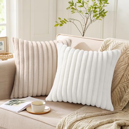 Pallene Faux Fur Decorative Throw Pillow Covers 26x26 Set of 2, White - Image 3