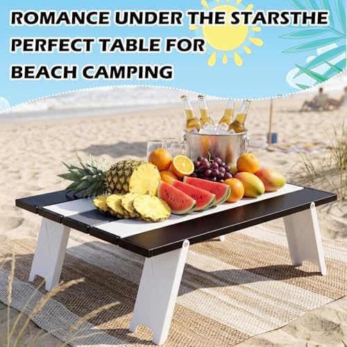 CroBlissful Beach Table Folding Camping Portable Table Striped White Aluminum Side with Carry Bag for Summer Camping Picnics and Outdoor Activities(16x11x5 in,Gray) - Image 3