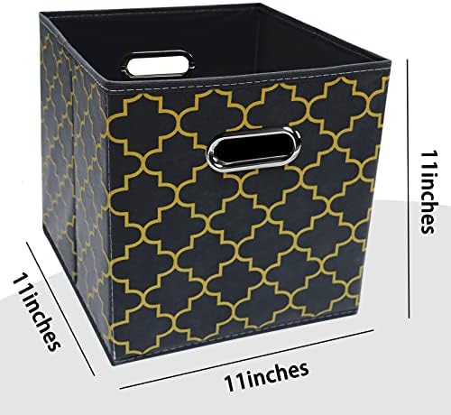 Black Foldable Storage Cubes Bins , Fabric Storage Box Cubes Organizer Baskets with Dual Handles for Home Organizer Grey Gold - Image 2