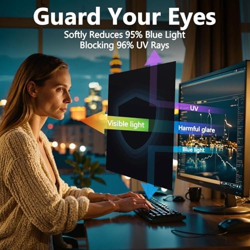 Magnetic Privacy Screen Filter 24 Inch for Frameless Monitor Computer Thin Bezel 16:9 Widescreen, Hanging Removable Anti Glare Blue Light Privacy Shield Protector Eye Protection - Image 3