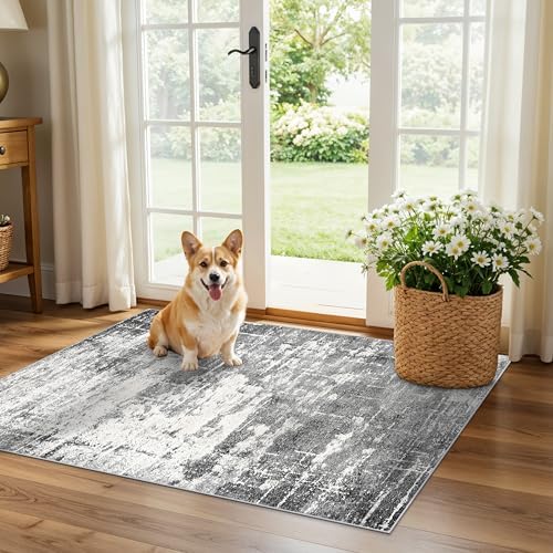 Washable 2x3 Entryway Area Rugs: Abstract Water Resistant Kitchen Rug Non-Slip Durable Doormat for High-Traffic Area Soft Bedroom Beside Carpet Indoor Low Pile Floor Mat for Families(2x3,Black/Grey) by HYHAOYUNLAI