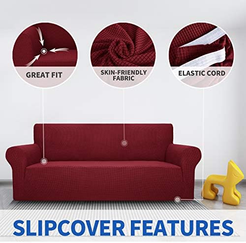 MAXIJIN Stretch Chair Cover Chair Slipcovers with Arms, 1-Piece Couch Sofa Chair Covers for Living Room, Non Slip Armchair Cover (31"-46") Furniture Protector Dogs Pet Friendly (Chair, Wine Red) - Image 5