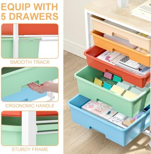 SYKIARIOL Utility Cart with Drawers,5 Drawers Storage Cart,Macaron - Image 4
