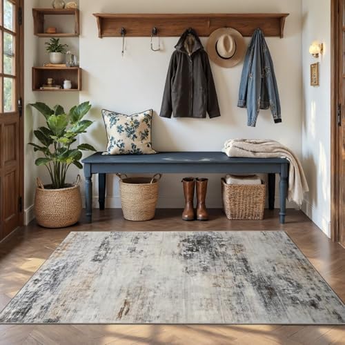 Toneed 3x5 Washable Non Slip Area Rugs for Bedroom Living Room, Grey/Brown - Image 3