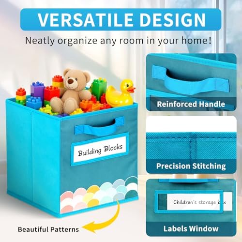 Cube Storage Bins, 3 Pack 11 Inch Fabric Storage Bins with Handle and Label Window, Foldable Storage Cubes, Colorful Fabric Bins for Kids Room, Classroom Organization and Storage, Clothes, Toys - Image 3