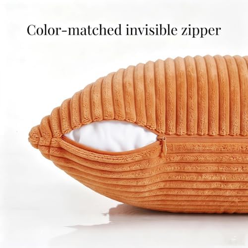 Fancy Homi 2 Packs Burnt Orange Lumbar Decorative Throw Pillow Covers 14x24 Inch for Couch Bed Sofa, Farmhouse Boho Home Decor, Soft Striped Corduroy Rectangle Accent Cushion Case 35x60 cm - Image 3