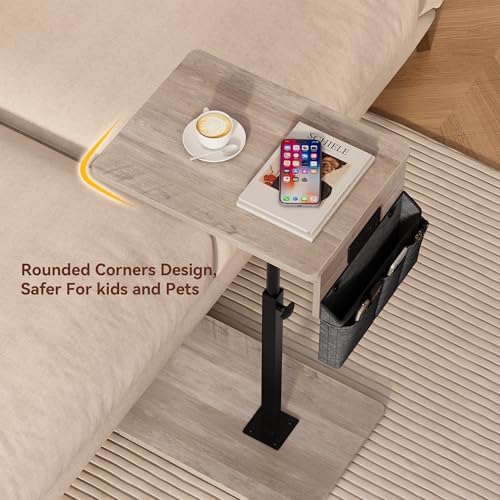 Vagusicc Sofa Armrest Tray Table for Couch - 360° Swivel Height Adjustable Side Table for Small Spaces, Snack Side Table for Bed or Chair, C Shaped End Table Snack Table for Eating Dinner Laptop - Image 3