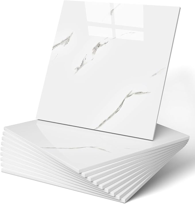 WADILE 20PC Peel and Stick Waterproof Wall Panels 11.8 x 11.8 White | Marble look, Self adhesive, PVC Panels, Lightweight Foam Wall Panels, Bathroom, Kitchen, Not Real Tile by WADILE