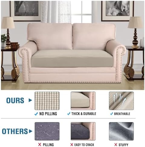 H.VERSAILTEX Super Stretch Individual Seat Cushion Covers Sofa Covers Couch Cushion Covers Slipcover Sets Thick Jacquard Textured Twill Fabric (1 Piece Loveseat Cushion Cover, Island Fossi) - Image 2
