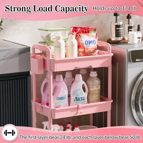 SUNALLY 3 Tier Rolling Cart with Drawer, Craft Storage Cart Organizer, Pink - Image 5