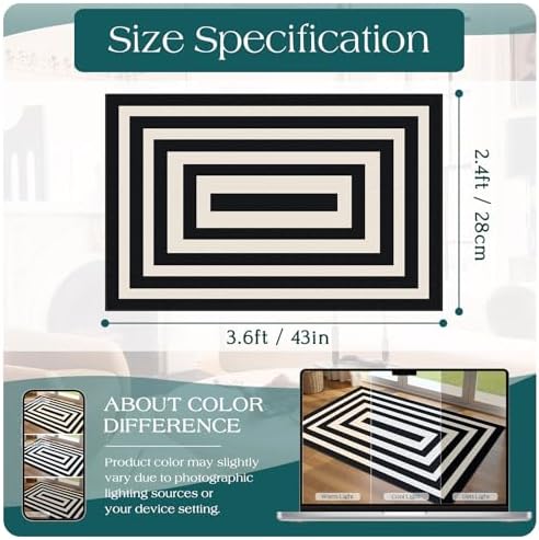 Modern Outdoor Rug - 28" x 43" Front Door Mat Indoor Outside Entrance Non-Slip Washable Outdoor Mat Black White Geometric Rug for Entryway Kitchen Bedroom Layered Doormat for Front Porch - Image 2