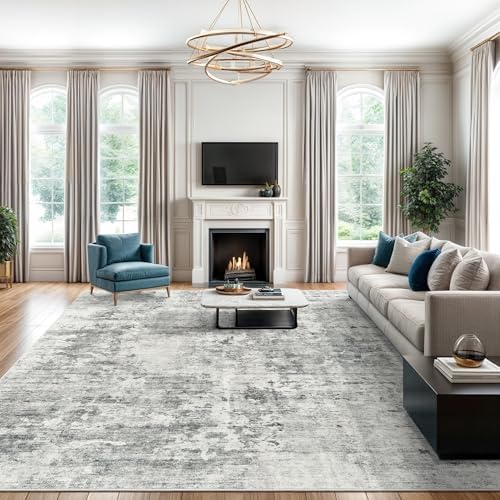 Soalmost Abstract Rug 8x10 Large Living Room Area Rugs Washable Gray/White by Soalmost