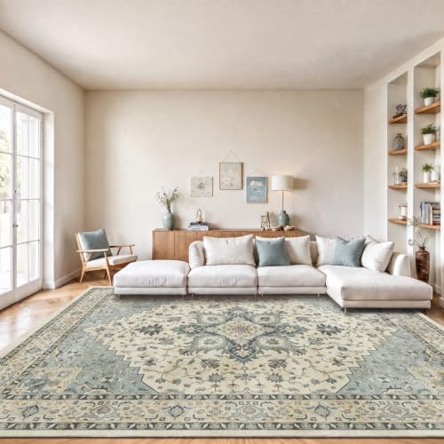 AMADA HOMEFURNISHING 8x10 Washable Area Rug, Low-Profile Large Area Rug with Non-Slip Backing & Durable Edge Binding, Vintage Large Rugs for Living Room, Bedroom, Dinning Room by AMADAHOMEFURNISHING
