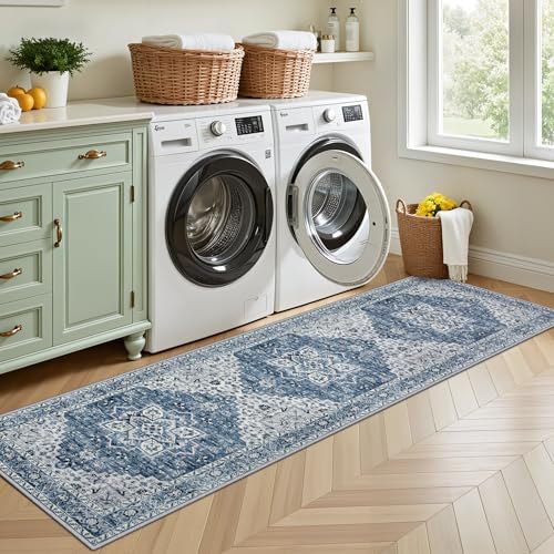Hallway Runner Rug: 2.6x8 Kitchen Boho Rugs for Living Room Blue - Image 4