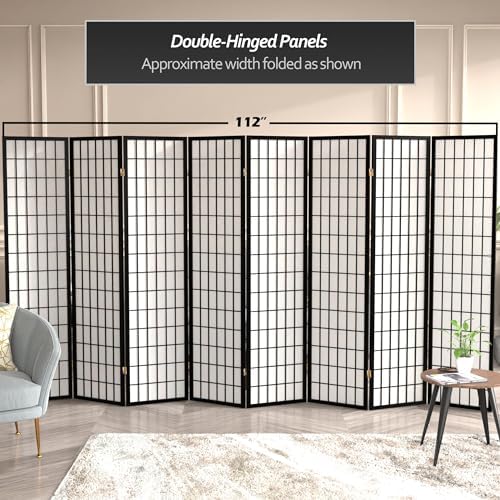 Red Lantern 6 ft. Tall Window Pane Shoji Screen - Black - 8 Panels - Image 5