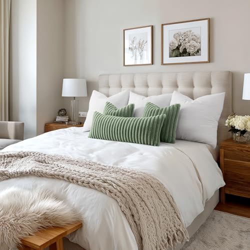 MIULEE Faux Fur Decorative Euro Sham Pillow Covers 24x24 Sage Green 2 Pack - Image 6