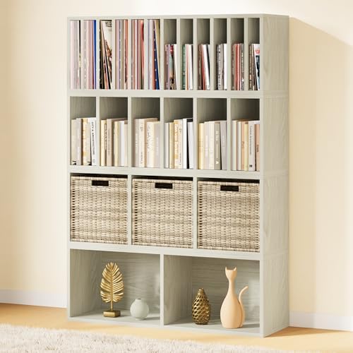 IOTXY DIY Modular Cubby Bookcase - Stackable 23-Cube Open Bookshelf, Oak - Image 2