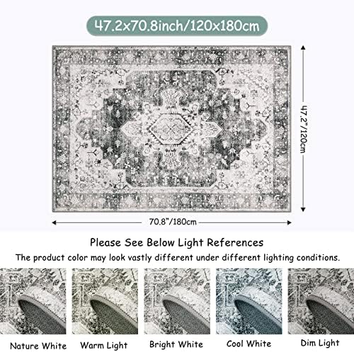 Moynesa Ultra-Thin Washable Area Rug - 4x6 Grey Living Room Rug Oriental Entryway Mat, Non Slip Non Shedding Pet Friendly Bedroom Carpet for Apartment Office Entrance Kitchen - Image 2