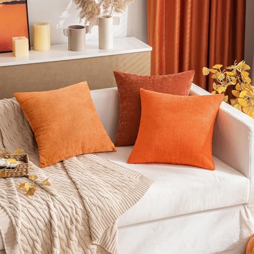 MIULEE Soft Chenille Fall Throw Pillow Covers Orange 18x18 Inch Pack of 2 - Image 3