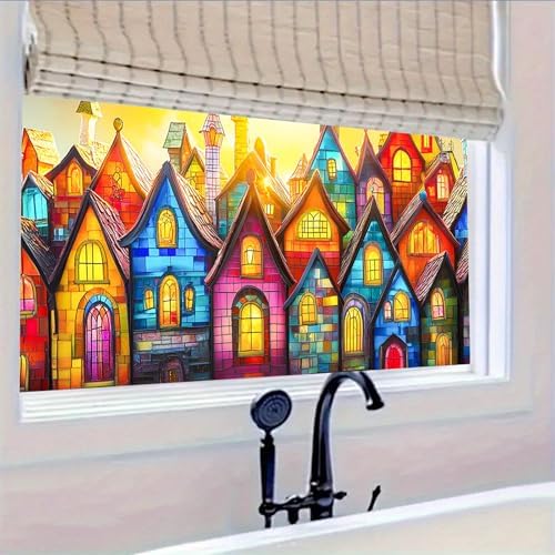 HOMETITUTE Colorful Village Houses Window Cling 39.3x17.7 Inch PVC - Image 5