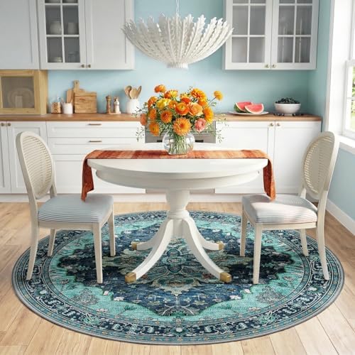 RELEANY Washable Area Rug, Round 6ft, Teal - Image 2