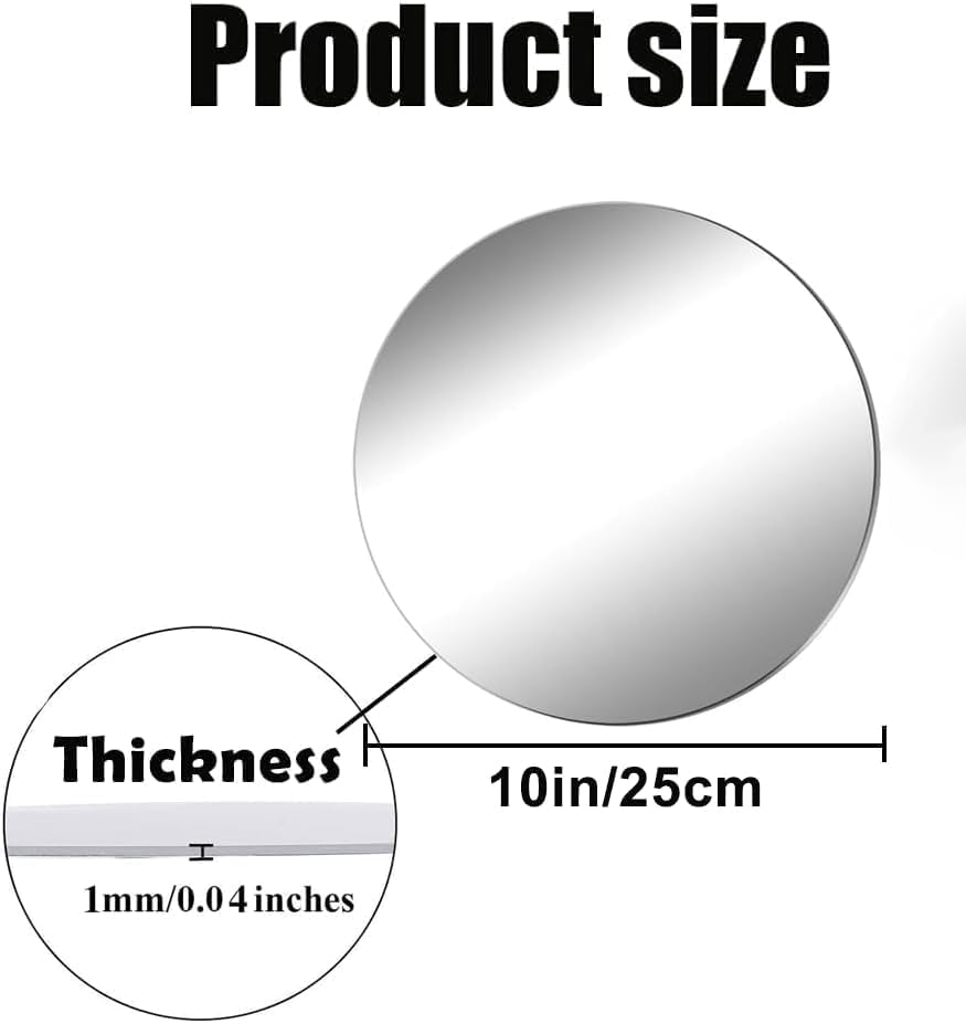 Acrylic Round Mirrors, 10 inch No Glass Circle Mirror Tiles Self Adhesive Mirror Stickers for Wall Home Living Room Bedroom Decor, Small Mirrors for Crafts (4, 10 inch/25) - Image 2