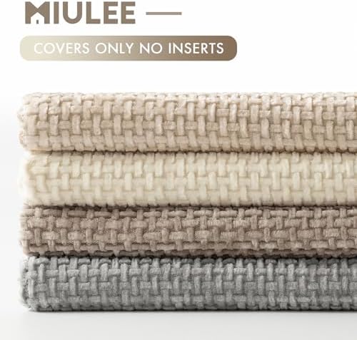 MIULEE Decorative Chenille Pillow Covers Neutral Beige 20x20 Pack of 4 - Image 6
