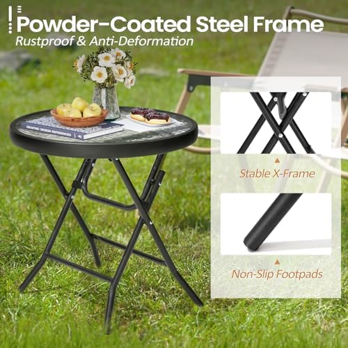 Foldable Side Table with Tempered Glass Top, 2 Pack Black & White - Image 4