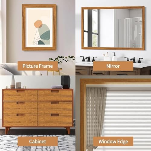 Brown Wood Grain Mirror Frame Border Peel and Stick Wallpaper, Self Adhesive Removable Waterproof Wallpaper for Bathroom Decor, Peel and Stick Mirror Tape Border Kitchen Decor 1.96" x 590" - Image 6