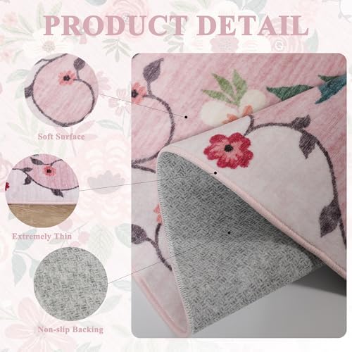 DUKINO 2.6x10 Runner Rug for Hallway, Washable Kitchen Rugs Non Slip, Pink - Image 4