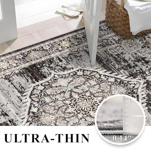 Washable Area Rugs 5x6 Entryway: Soft Ultra Thin Low Pile Mat Machine Washable Indoor Doormat Lightweight Entry Rug Anti Slip Backing Rugs for Living Room Bedroom Kitchen 5'x6' Black - Image 6